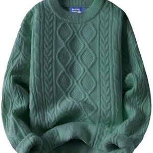 Aelfric Eden Green Cable Knit Crewneck Sweater